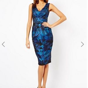 NWT ASOS Blue Jacquard Formal Pencil Dress US 12